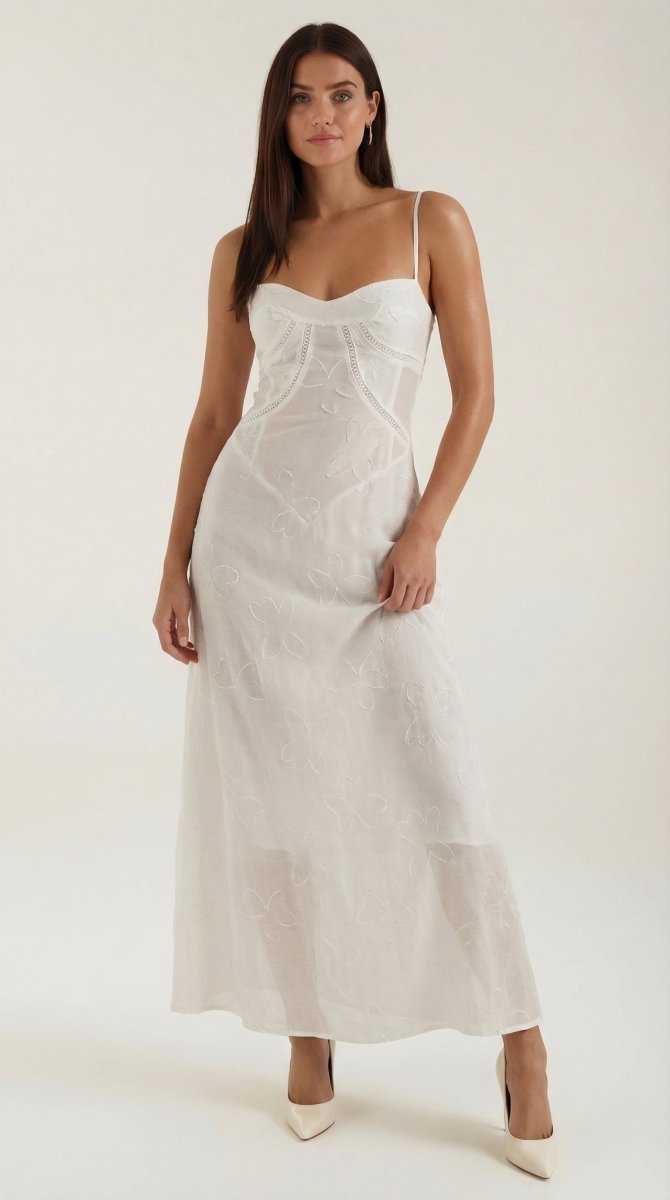 Evangeline | Women’s White Floral Jacquard Maxi Dress