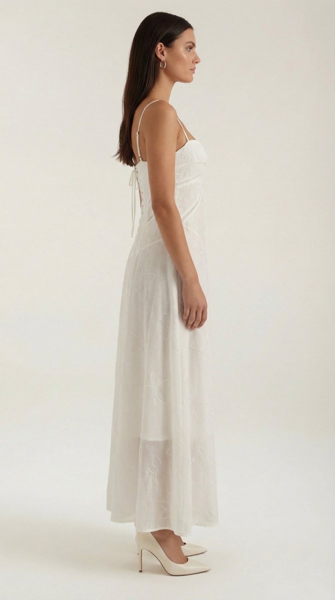 Evangeline | Women’s White Floral Jacquard Maxi Dress