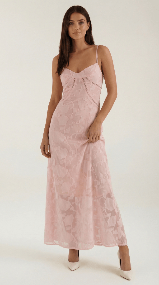 Evangeline | Women’s White Floral Jacquard Maxi Dress