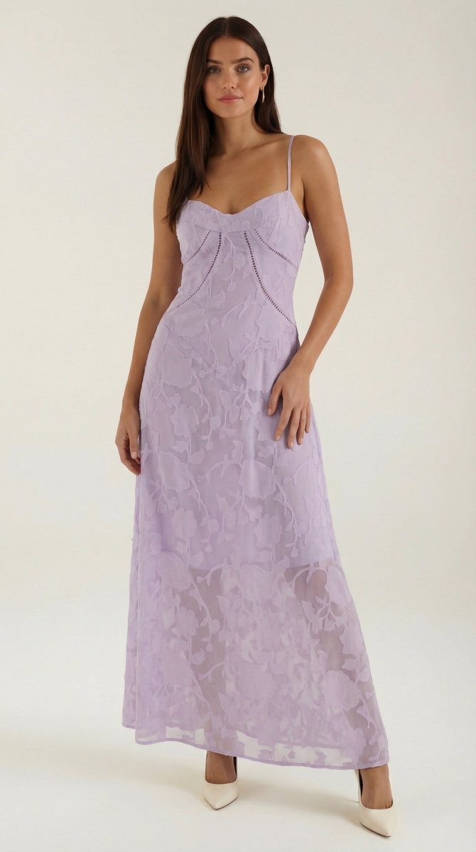 Evangeline | Women’s White Floral Jacquard Maxi Dress