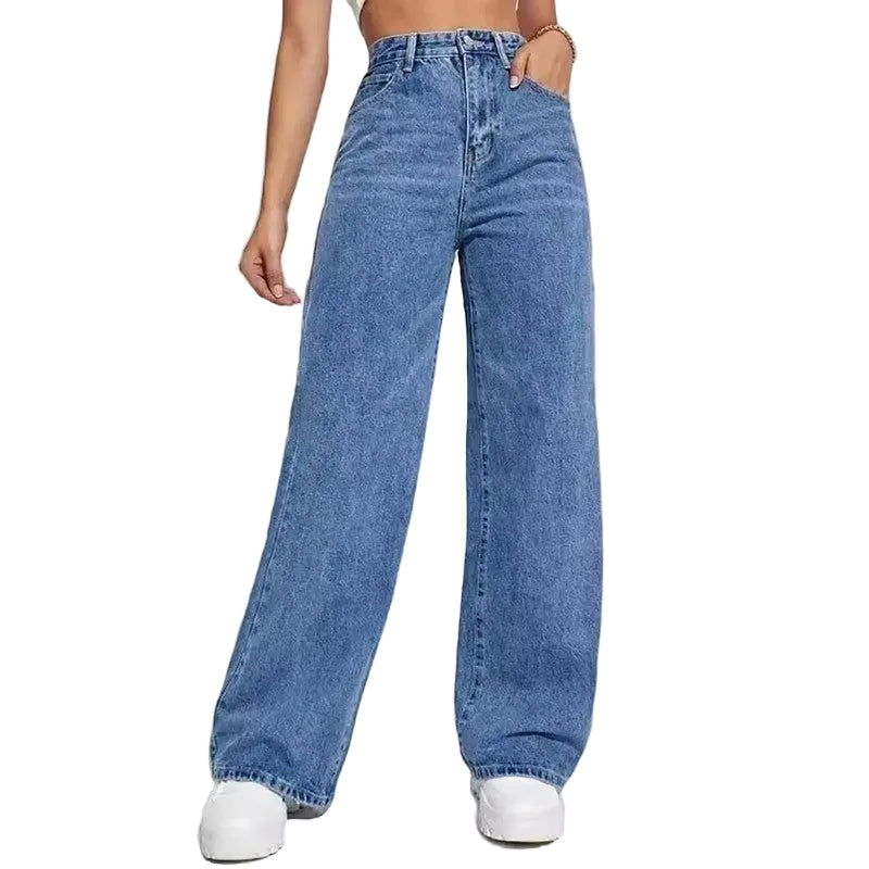 Person wearing blue jeans on a white background