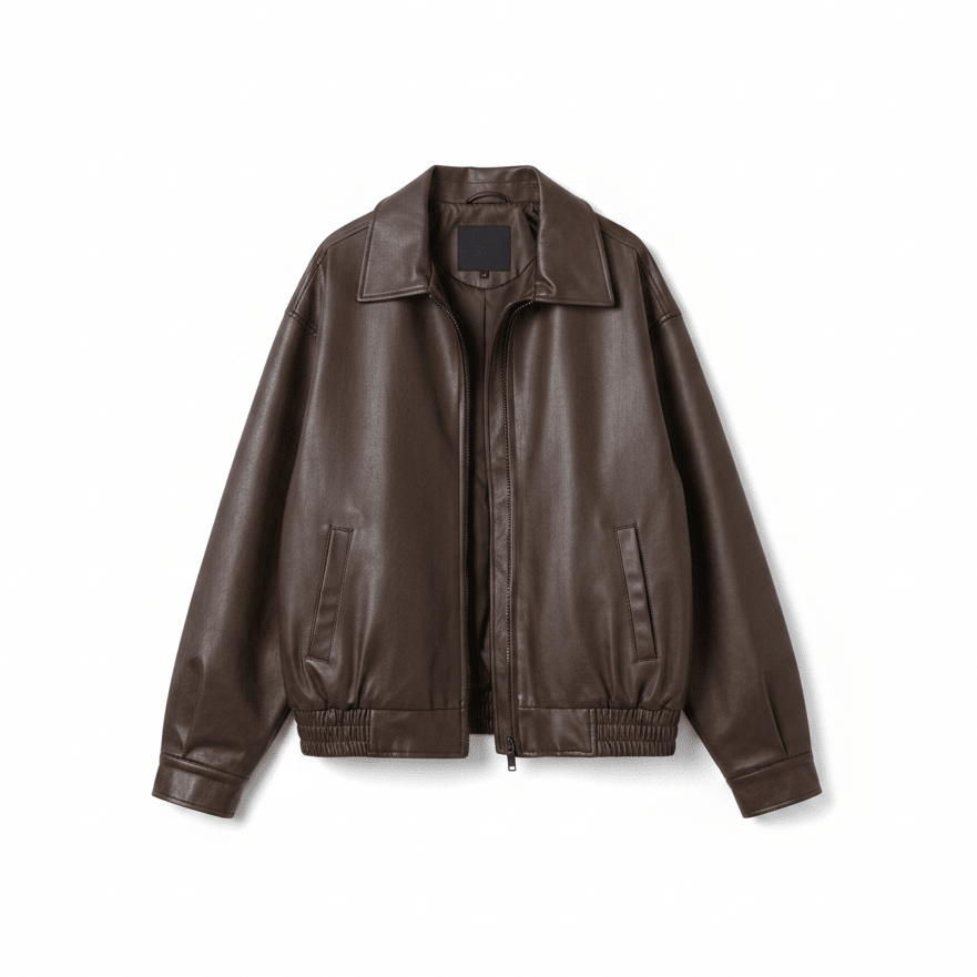 Brown leather jacket on a white background