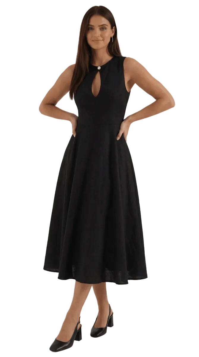 Maelle | Women’s Linen-Blend Cutout A-Line Dress