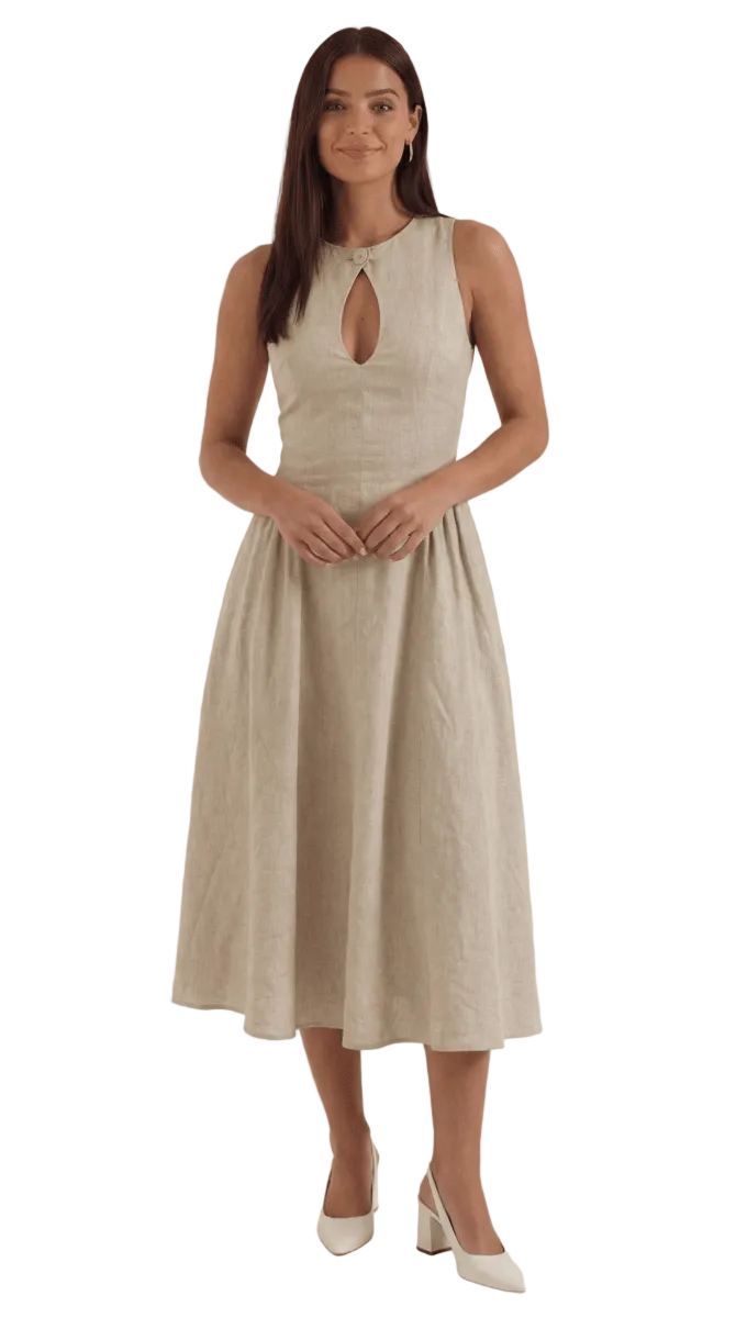Maelle | Women’s Linen-Blend Cutout A-Line Dress