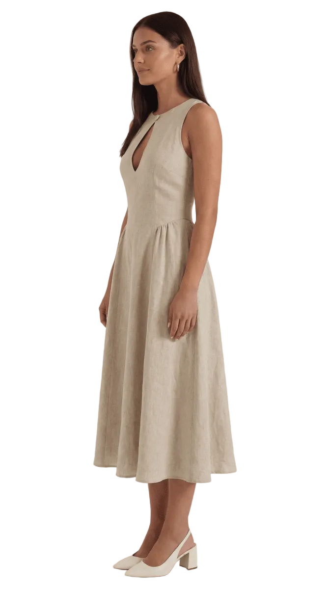 Maelle | Women’s Linen-Blend Cutout A-Line Dress