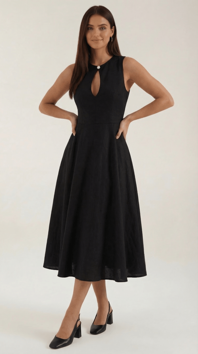 Maelle | Women’s Linen-Blend Cutout A-Line Dress