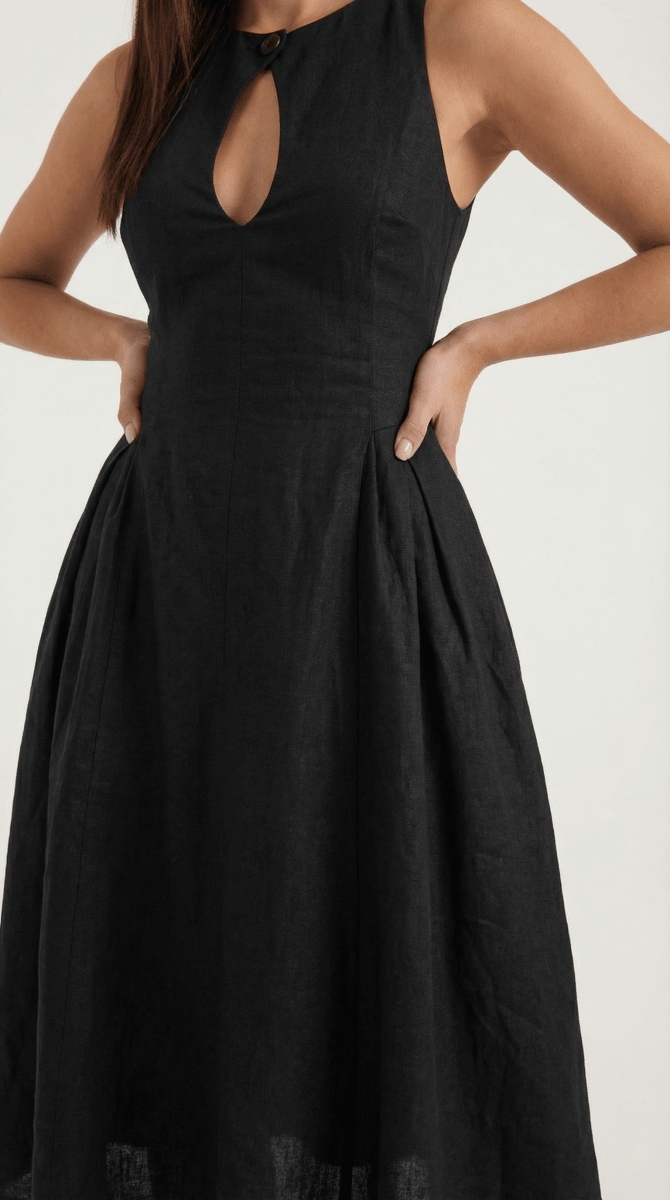 Maelle | Women’s Linen-Blend Cutout A-Line Dress