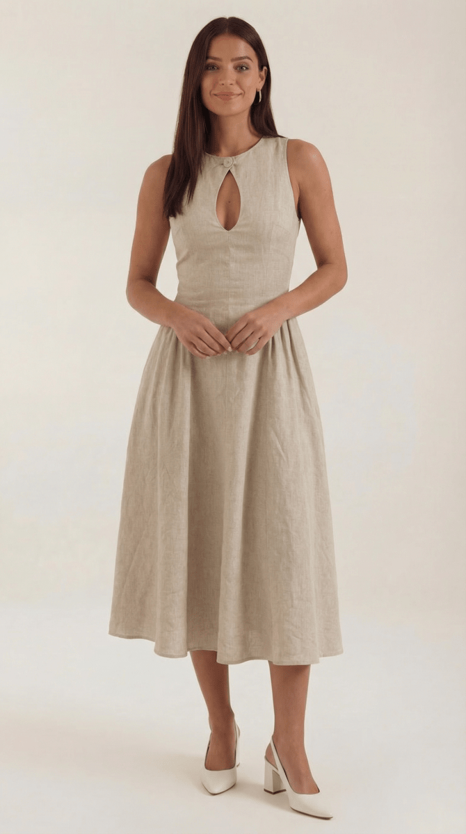 Maelle | Women’s Linen-Blend Cutout A-Line Dress