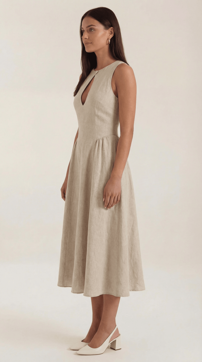Maelle | Women’s Linen-Blend Cutout A-Line Dress