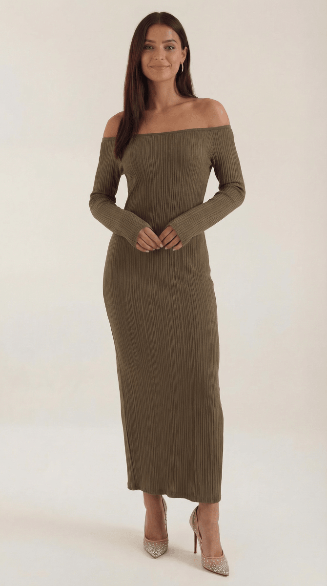 Valleria | Women’s Off-Shoulder Ribbed Bodycon Maxi Dress