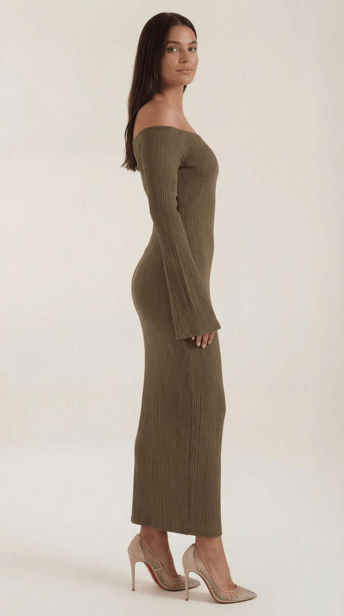 Valleria | Women’s Off-Shoulder Ribbed Bodycon Maxi Dress
