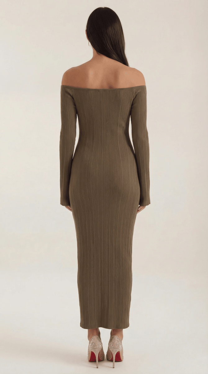 Valleria | Women’s Off-Shoulder Ribbed Bodycon Maxi Dress