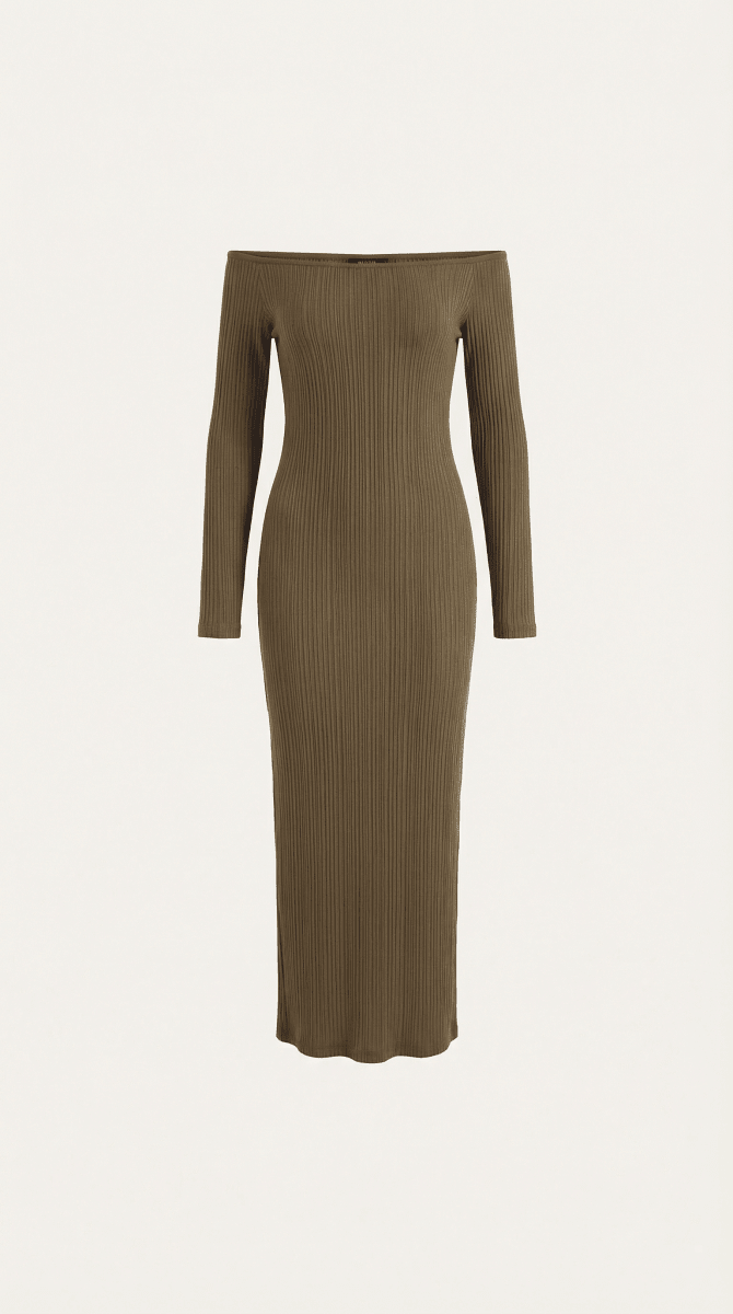 Valleria | Women’s Off-Shoulder Ribbed Bodycon Maxi Dress