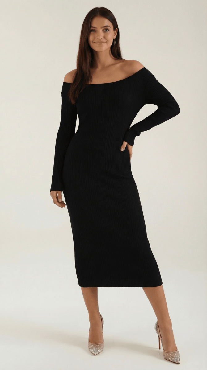 Valleria | Women’s Off-Shoulder Ribbed Bodycon Maxi Dress
