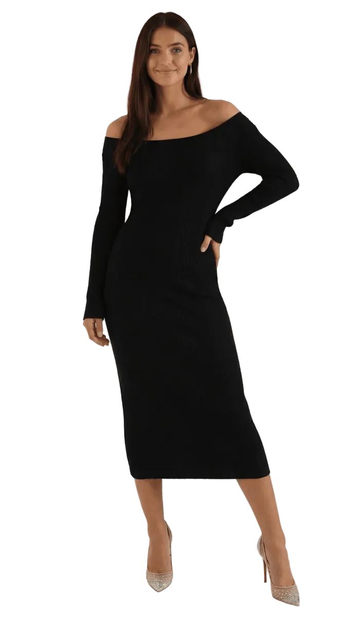 Valleria | Women’s Off-Shoulder Ribbed Bodycon Maxi Dress