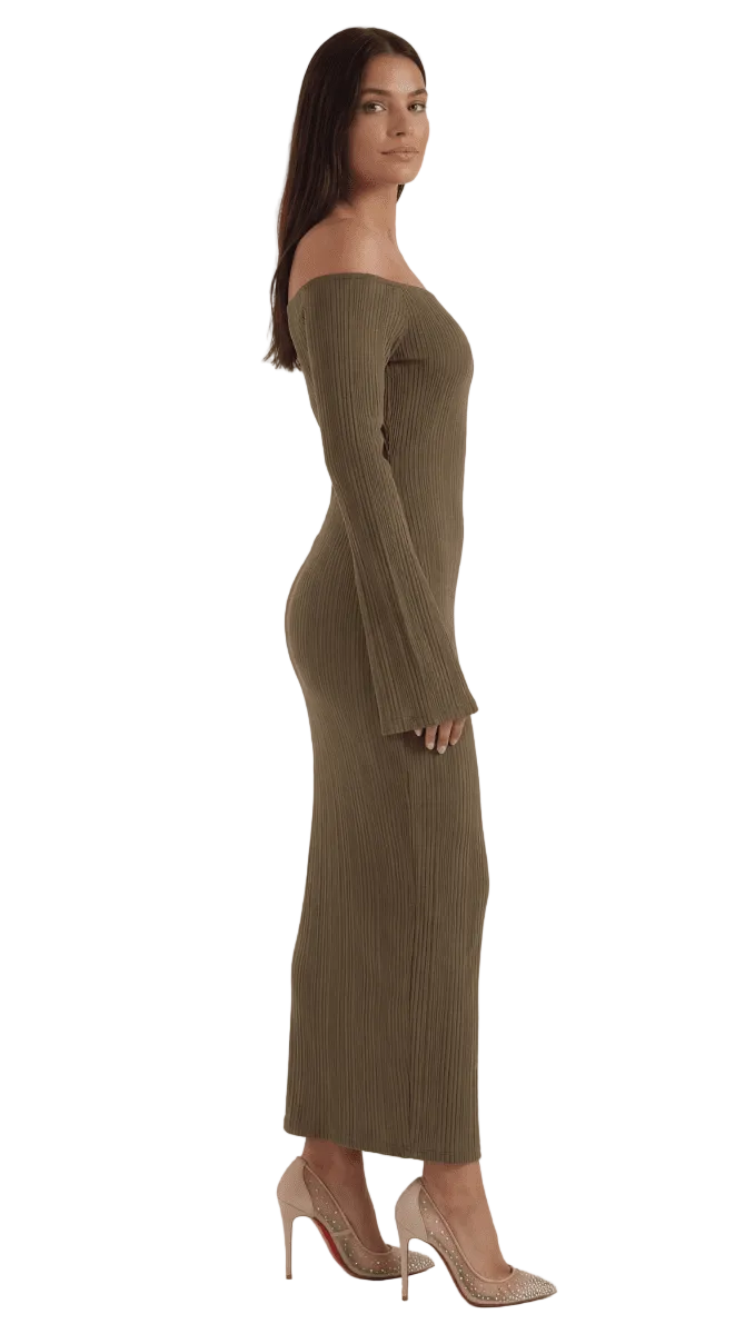Valleria | Women’s Off-Shoulder Ribbed Bodycon Maxi Dress