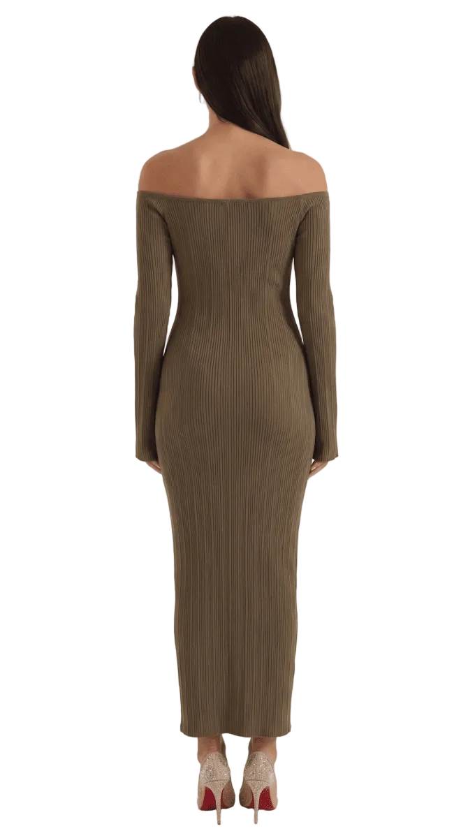 Valleria | Women’s Off-Shoulder Ribbed Bodycon Maxi Dress