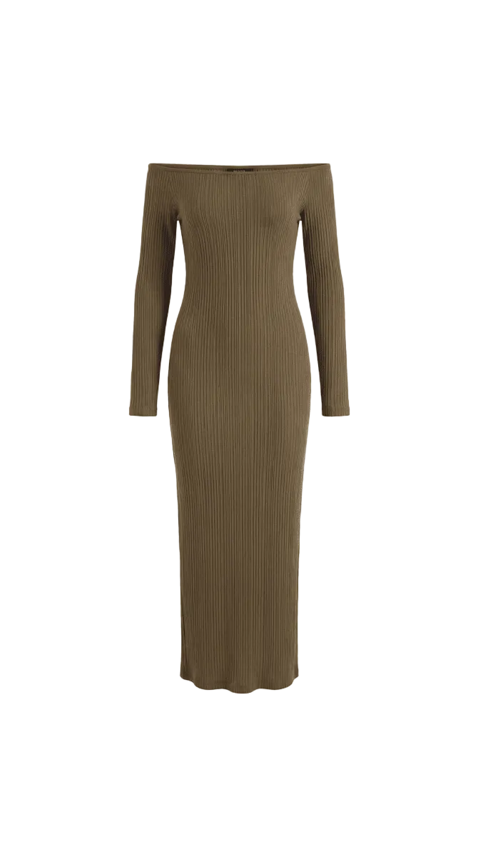 Valleria | Women’s Off-Shoulder Ribbed Bodycon Maxi Dress