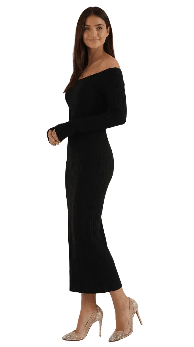 Valleria | Women’s Off-Shoulder Ribbed Bodycon Maxi Dress