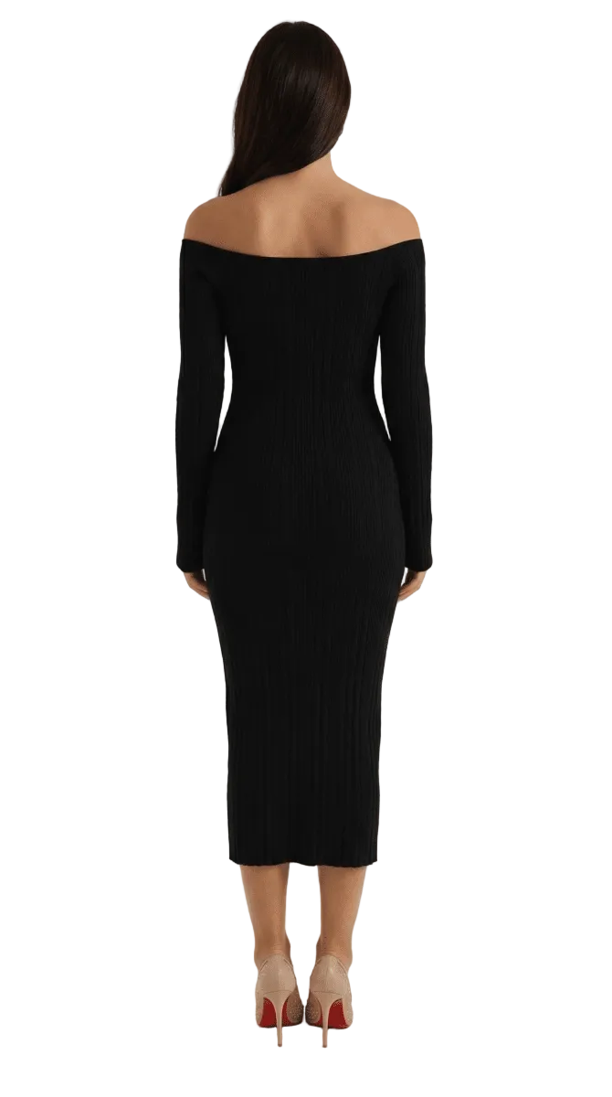 Valleria | Women’s Off-Shoulder Ribbed Bodycon Maxi Dress
