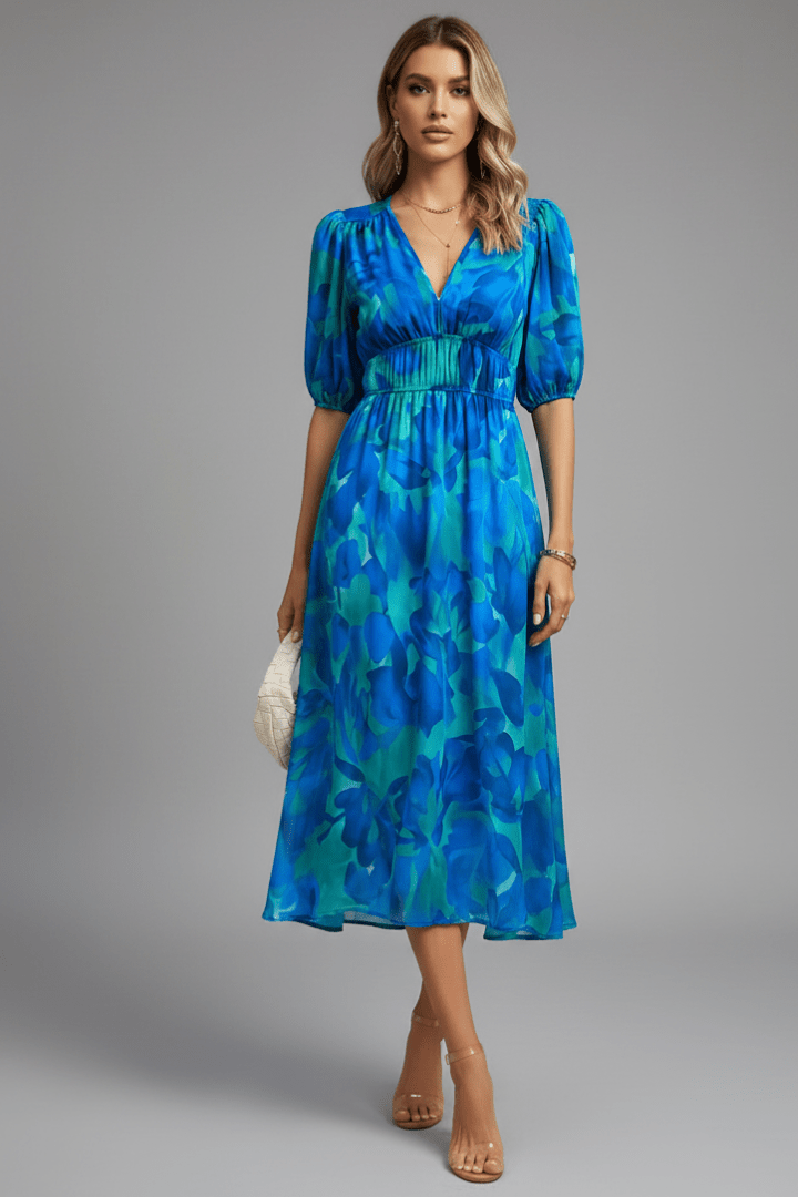 Florienne | Women’s Floral Puff-Sleeve Midi Dress