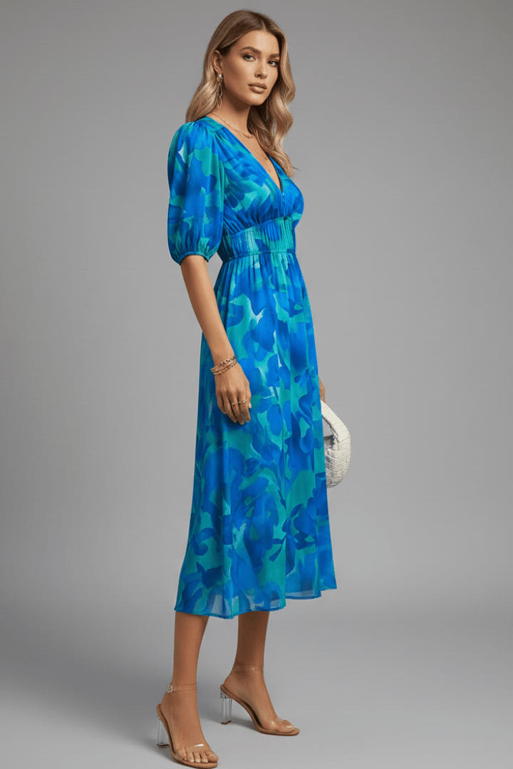 Florienne | Women’s Floral Puff-Sleeve Midi Dress