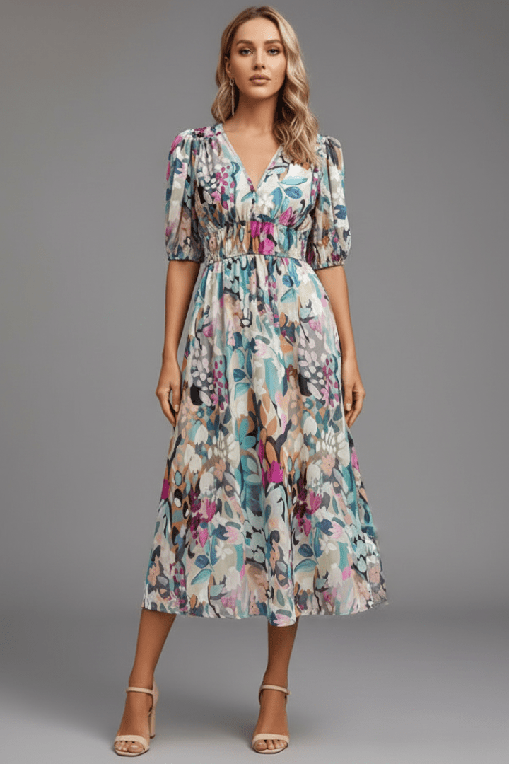 Florienne | Women’s Floral Puff-Sleeve Midi Dress