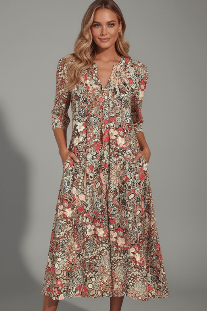 Marielle | Women’s Printed V-Neck Midi Dress