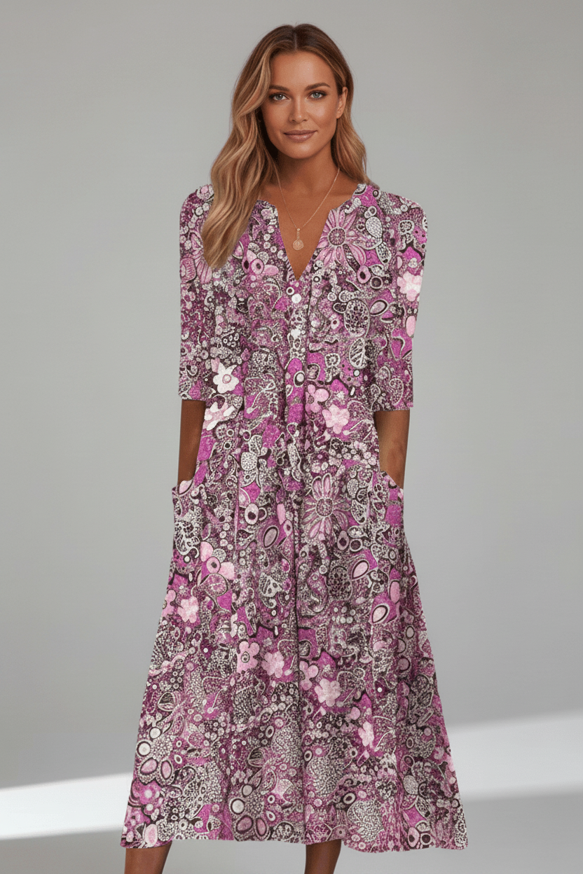Marielle | Women’s Printed V-Neck Midi Dress